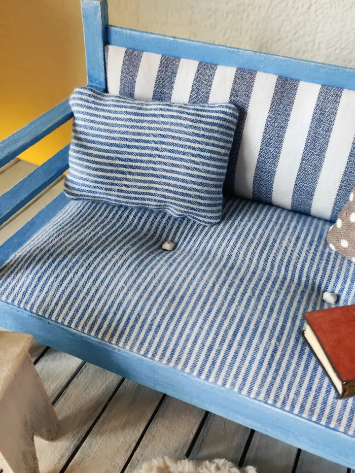 Dollhouse Furniture Set with Blue Sofa and Accessories for dolls scale 1/6