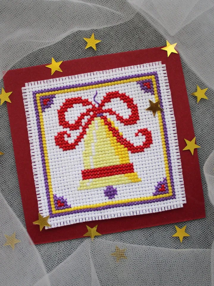 Cross stitch pattern Christmas Bell, easy chart PDF, holiday card idea