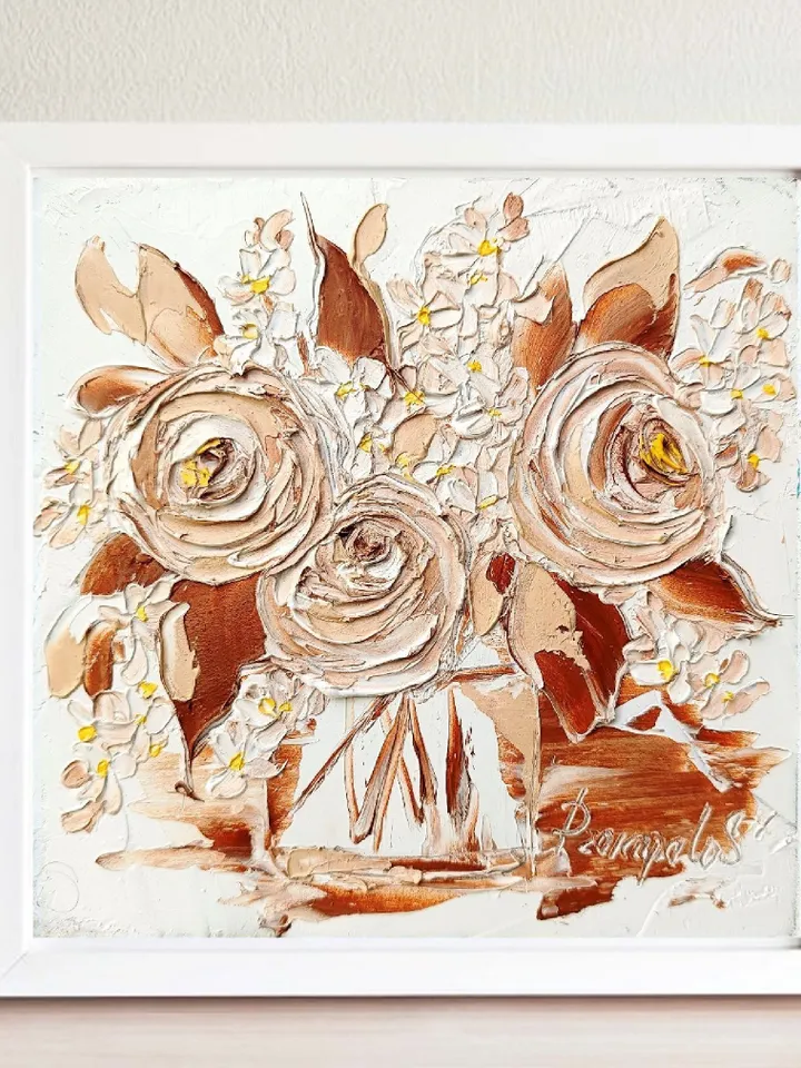 Lilac Painting Ranunculus Original Art Impasto Oil Painting 6x6 exquisite painting spring fashion Floral Small Painting by ArtProkopaloSv