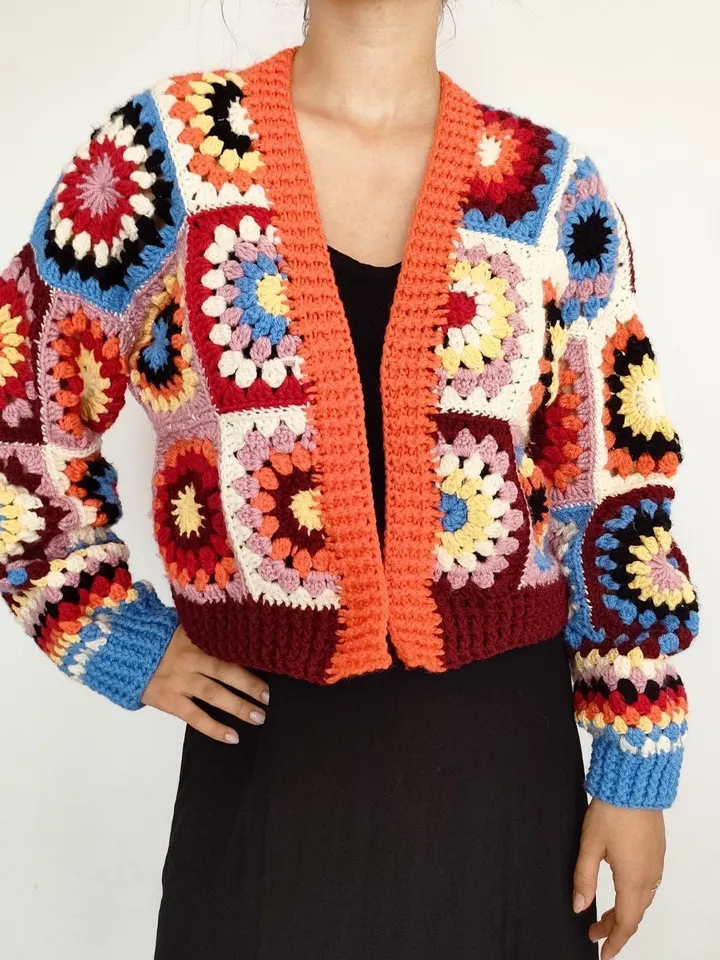 Granny Cardigan crochet pattern, granny squares cardigan, colorful cardigan crochet pattern instant download