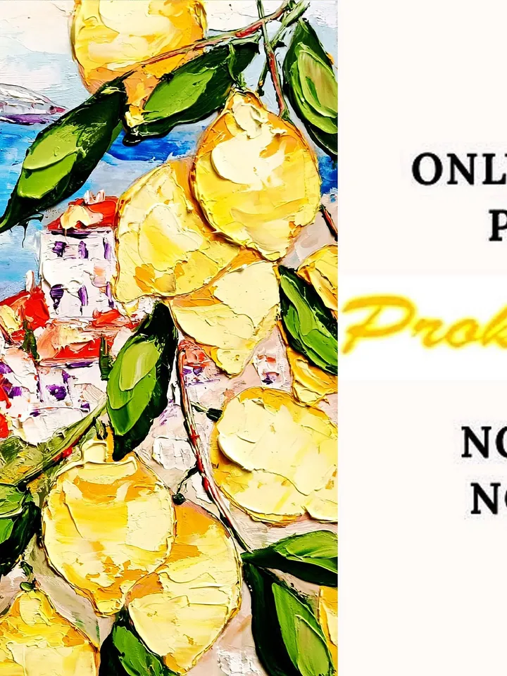 Italy Lemon Painting Courtyard Original Art Impasto Oil Painting 10x10 Amalfi Positano Coastal View Free Shipping Wall Art by ArtProkopaloSv