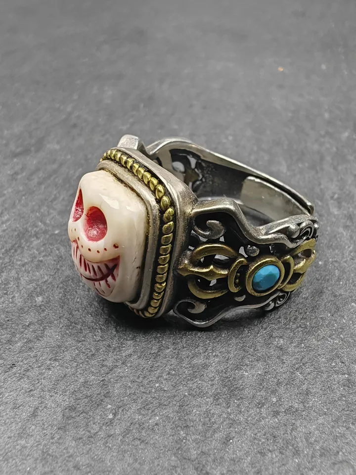 Gandhanra Unique Handmade Tibetan Silver Ring | Citipati Skull Lord Ring | Adjustable Size | Protection Jewelry Spiritual Gift