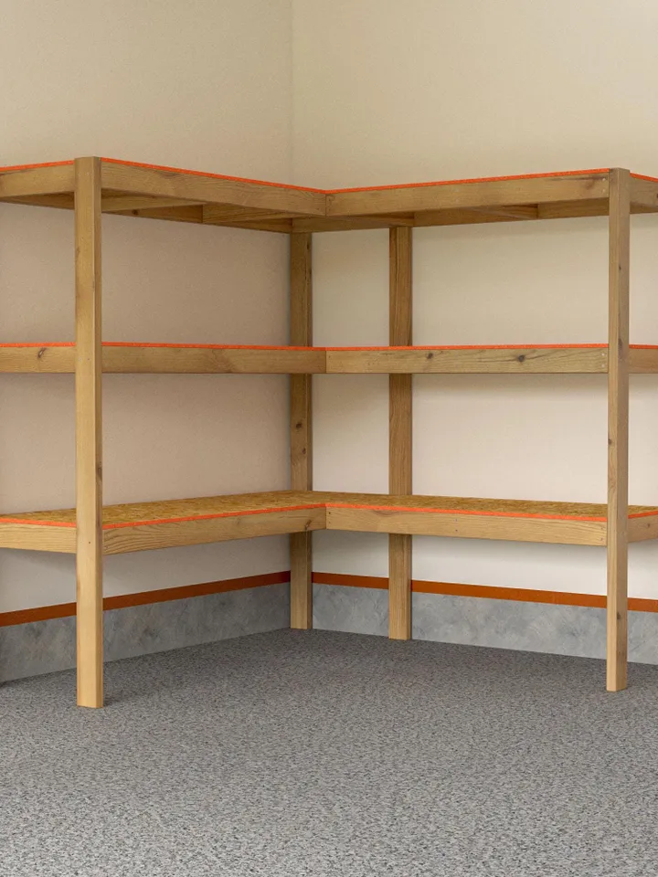 DIY L-Shaped Garage Shelves Plans, PDF