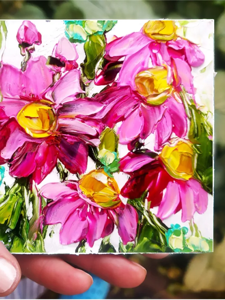 Daisy Painting Floral Original Art 4 x 4 Flower Artwork Daisy Wall Art Painting Impasto Oil Painting by ArtProkopaloSv