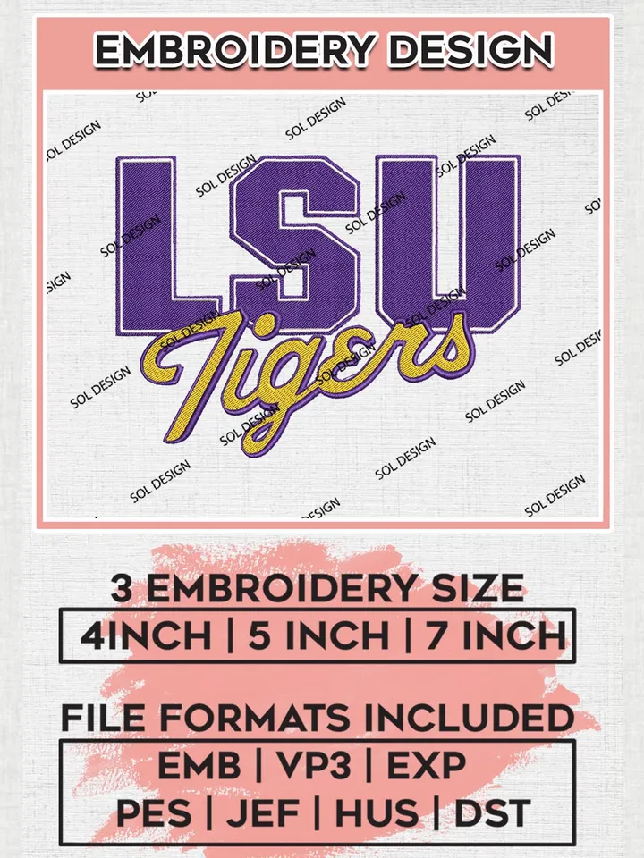 NCAA LSU Tigers Wordmark Logo Machine Embroidery Design, NCAA LSU Tigers Team Design Design files, NCAA Team Embroidery Designs, NCAA Machine Embroidery Designs, Digital Download