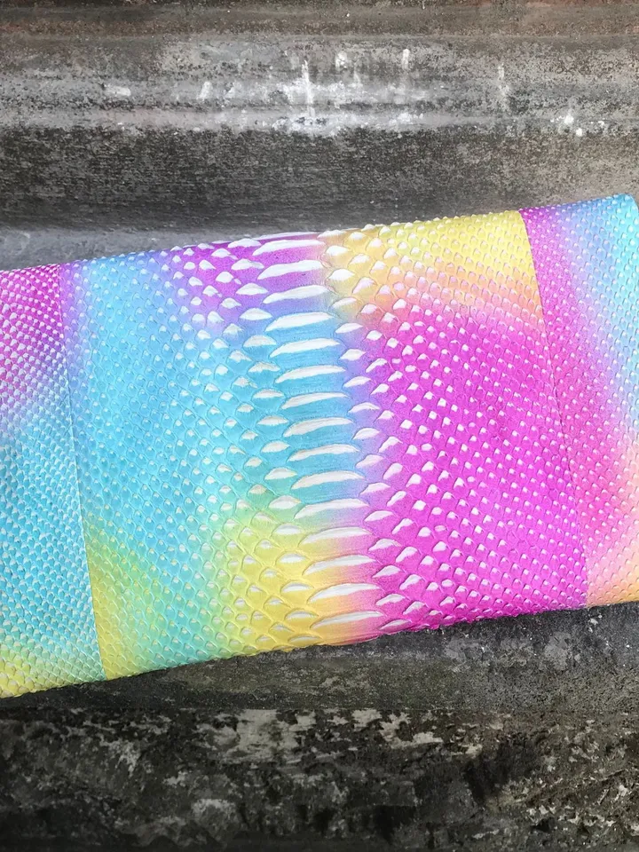 Genuine python skin multicolor rainbow envelope clutch| Foldover Woman Summer Purse | Elegant Classy Clutch bag | Snakeskin small bag