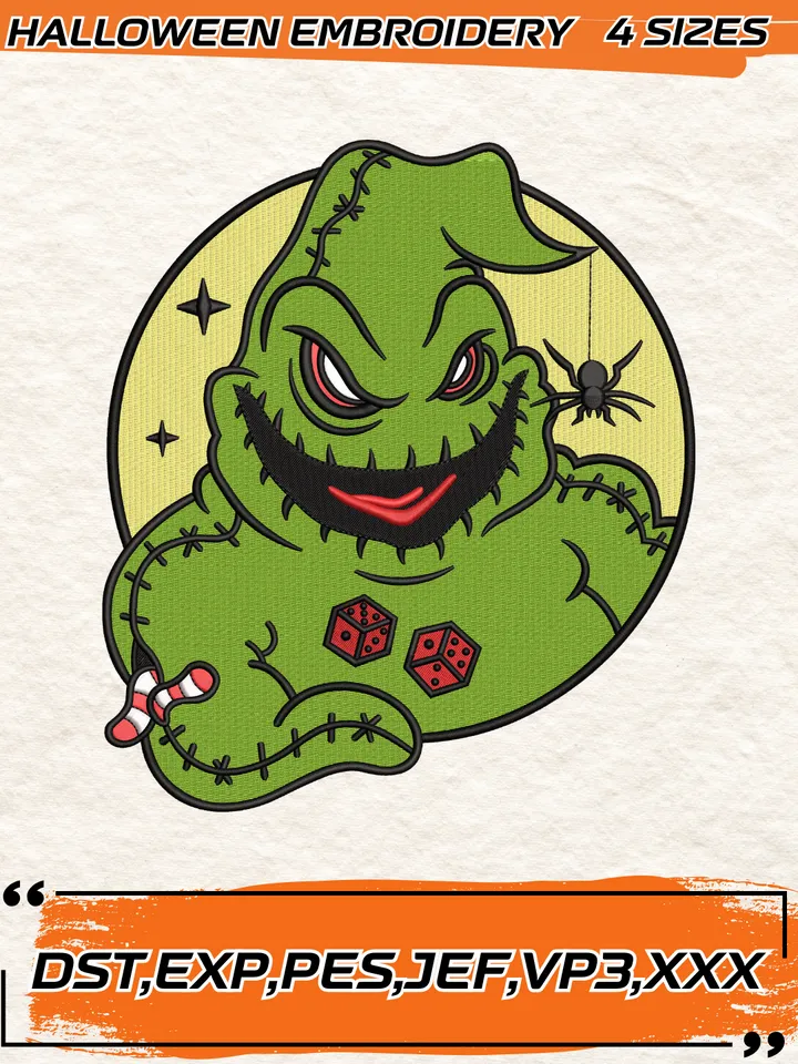 Oogie Boogie's Halloween Embroidery Design,Nightmare Before Christmas Embroidery Design, 4 Sizes, Digital Download