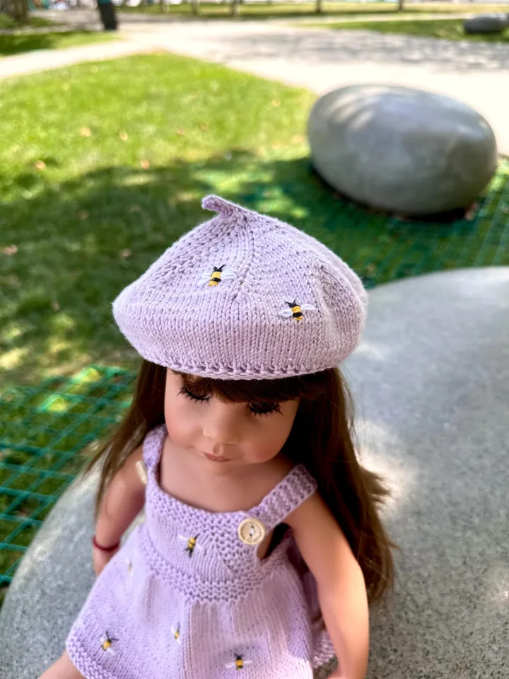 GOTZ SET Bee sundress & Beret: Exclusive Handmade Outfit, American Girl, OOAK