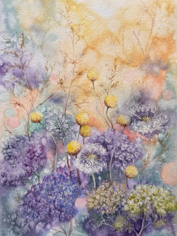 Wildflowers Original Watercolor Painting Meadow Painting Flowers Wall Art