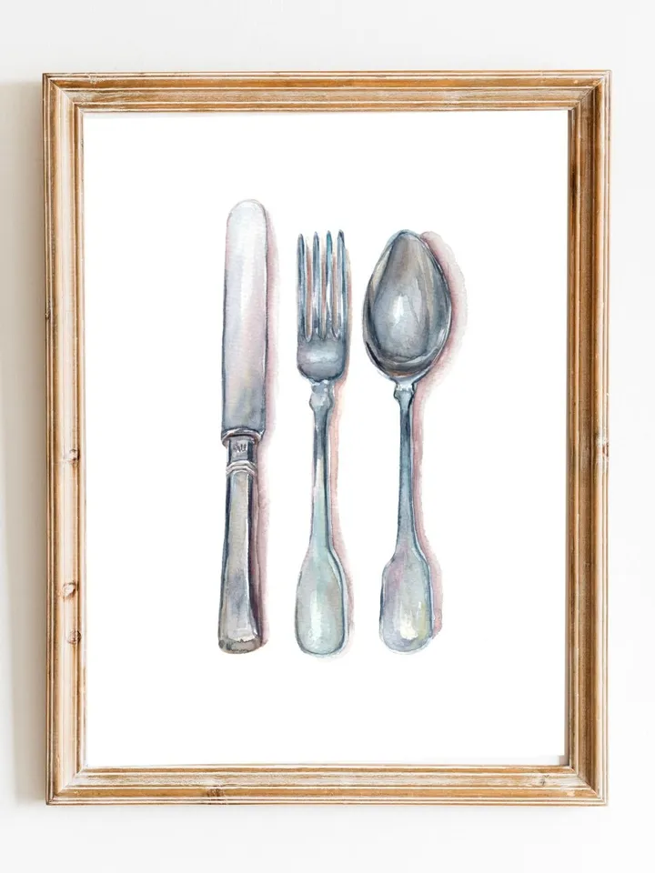Kitchen Wall Art, Kitchen Art Print, Fork And Spoon ,Kitchen Poster Print, Art For Kitchen, Cooking Art, Kitchen Vintage, Restaurant Poster