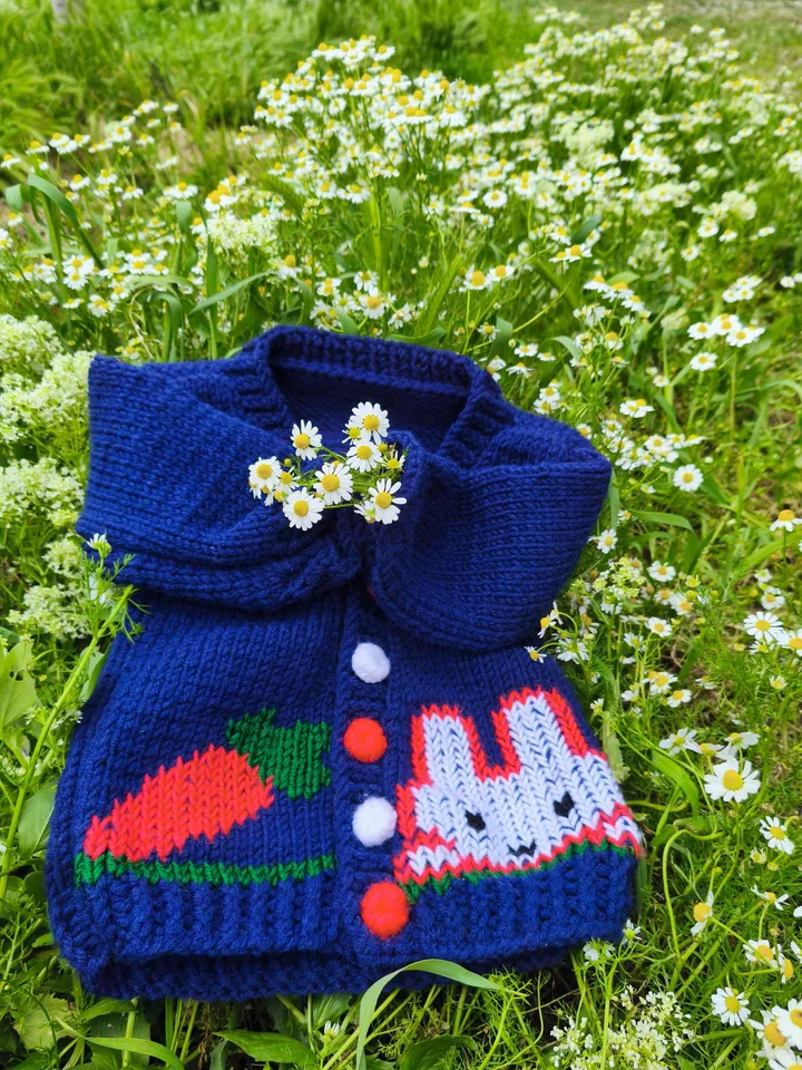 Adorable Baby Cardigan with Hand-Knitted Buttons and Cute Embroidery