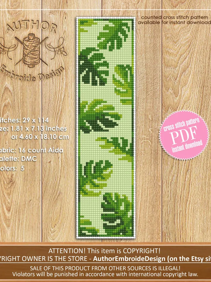 Bookmark cross stitch pattern digital PDF Handmade bookmark embroidery beginners Instant download Floral ornament Gift for book lover #B9