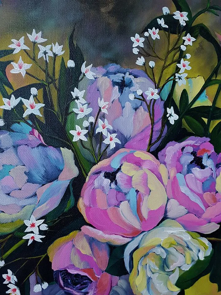 Peony Painting Bouquet Art Still Life Artwork Large Wall Art Canvas Oil Painting