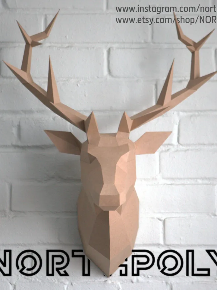 Papercraft Deer Head 3, Digital Template, PDF Download, Gurko, 3D Low Poly, Pepakura, DIY Origami Sculpture, Paper Decor, DIY Gift