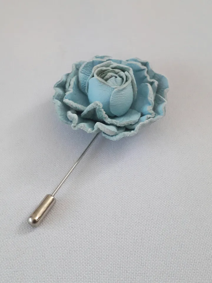 Blue rose men's lapel pin Leather boutonniere for him  for 3rd wedding anniversary gift, art 9