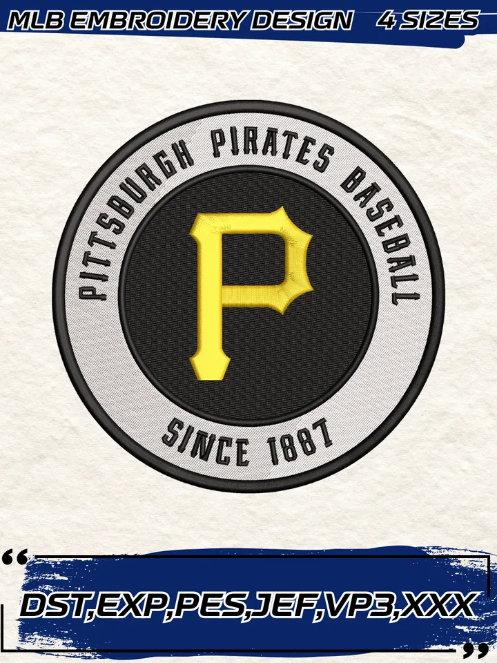Pittsburgh Pirates Alternate Logo Embroidery Design,MLB Embroidery Design,Machine Embroidery Design File,4 Sizes, Digital Download
