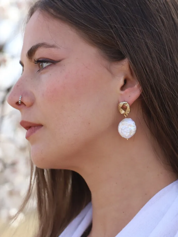 Art Deco Wedding Earrings, Freshwater Pearl Boho Bridal Earrings, Gold Vintage Wedding Jewelry, Statement Bridal Earrings, Retro Jewellery