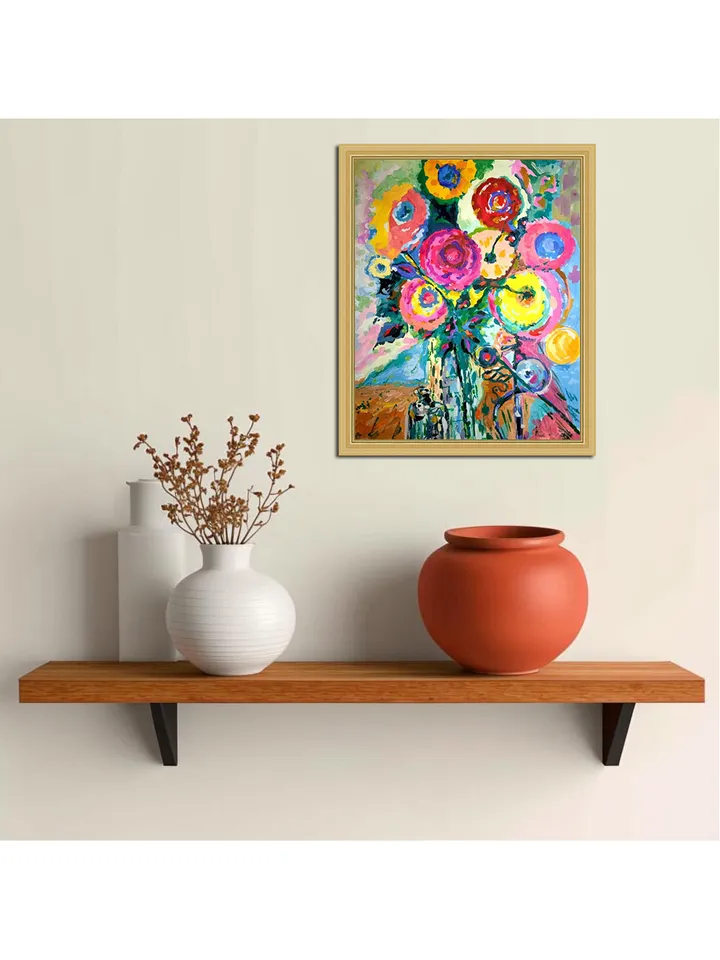 Kandinsky Style Painting Floral Abstract Original Art Flowers Wall Art Above Sofa Art Original Painting 15 by 12 by TatianaArtShop