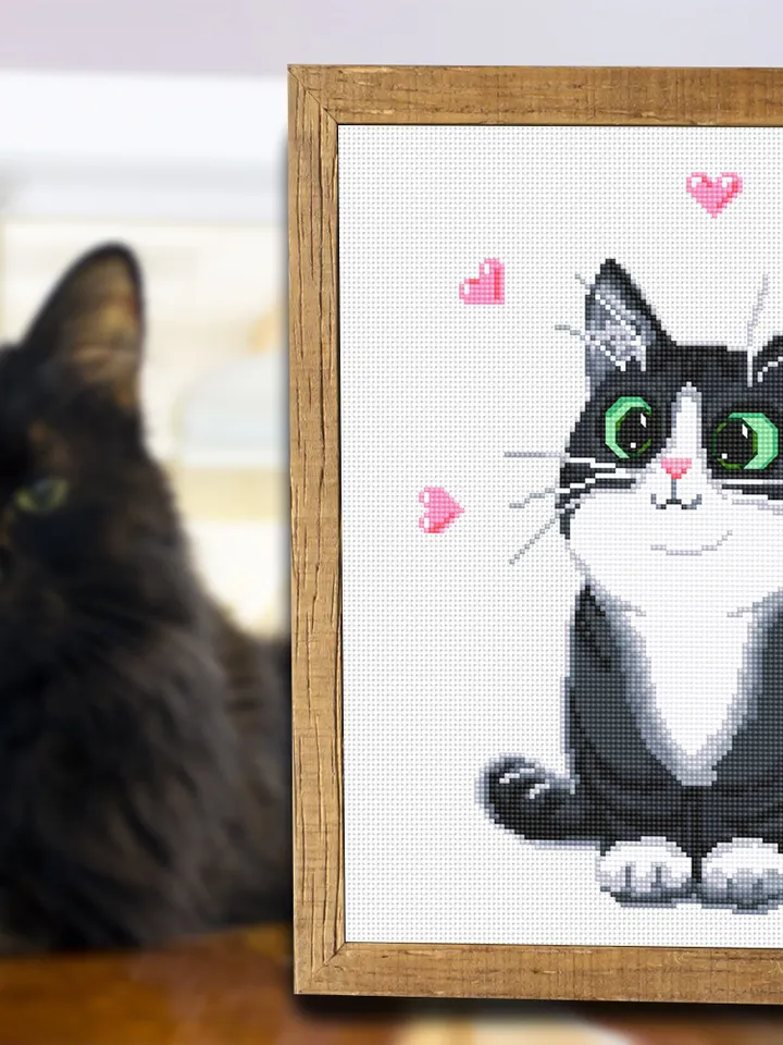 Cute black cat cross stitch pattern download PDF, Animal cross stitch chart, Cat embroidery PDF, Kitten cross stitch, Gift for cat lover #K2