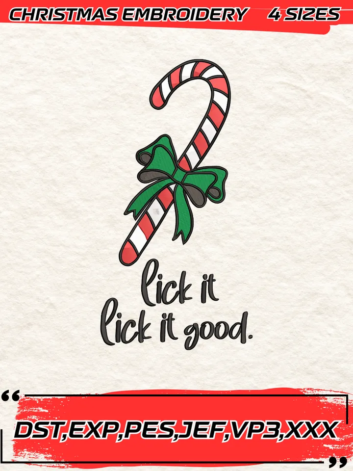 Lick Itself Christmas Candy Cane Embroidery Design,Christmas Embroidery Design,4 Sizes,Digital Download