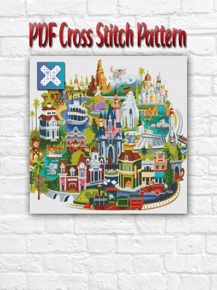 Disney Map Cross Stitch Pattern / Disney PDF Cross Stitch Chart / Disney Kingdom Cross Stitch / Mickey Mouse Cross Stitch Pattern