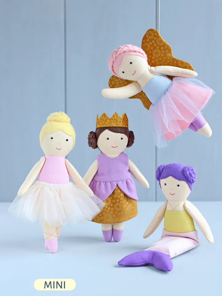 2 PDF Four 16 cm (6″) Mini Rag Dolls with Outfits Sewing Patterns Bundle