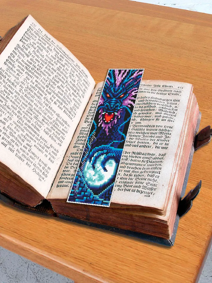 Dragon bookmark cross stitch pattern PDF download Fantasy blue dragon cross stitch chart, Chinese dragon pattern PDF, Chinese New Year #B272