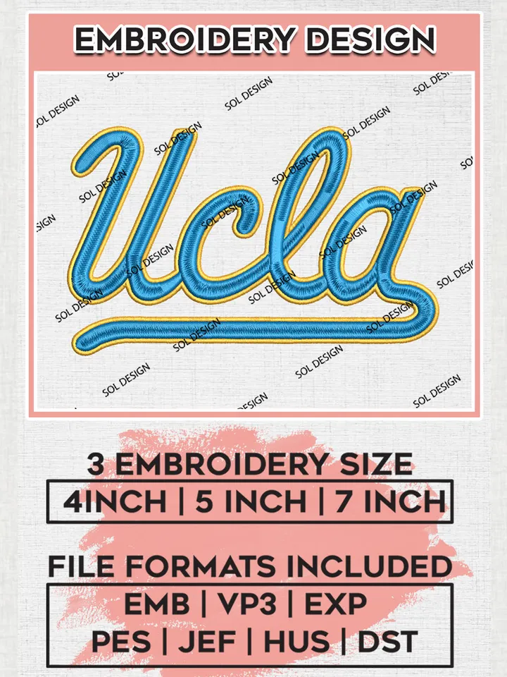 NCAA UCLA Bruins College Football Team Logo Embroidery Design Files, NCAA UCLA Bruins Machine Embroidery, NCAA Teams, 3 sizes, NCAA Machine embroidery designs, Digital Download