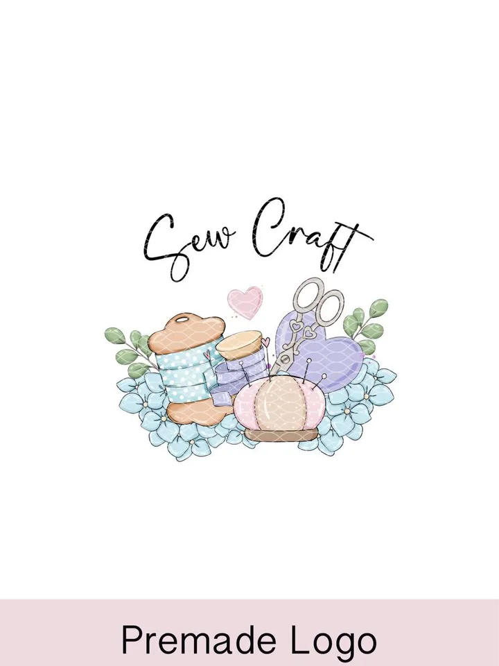 Cute sewing premade logo design, Small Business Logo, Cartoon Logo, Crafter Logo, Handmade Sew Logo Design