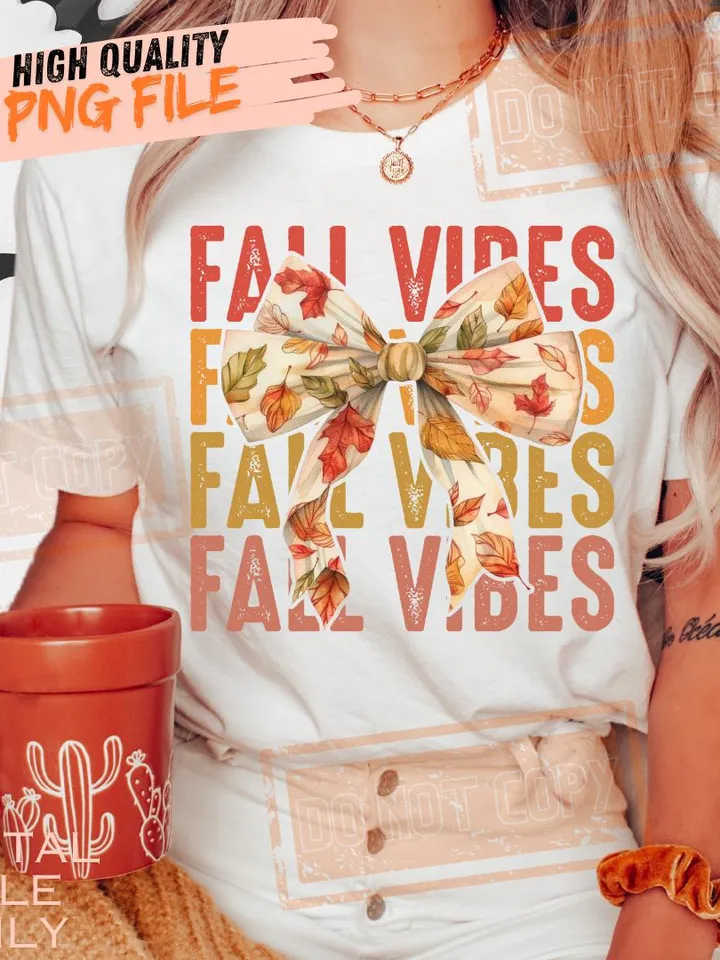 Fall Vibes Png, Retro Fall Coquette Bow Png, Fall T Shirt Png, Autumn Pumpkin Png, Autumn Sublimation png Design