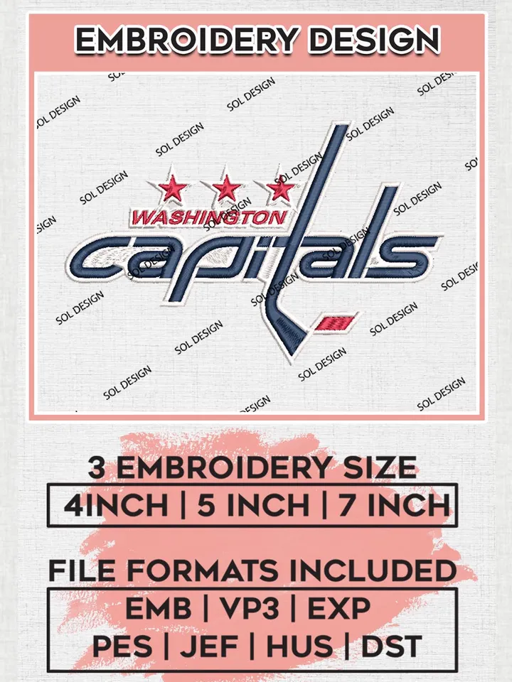 Washington Capitals Machine Embroidery Files, NHL Washington Capitals Embroidery Designs, NHL Washington Logo, NHL Embroidery Design, Hockey Team, Digital Download