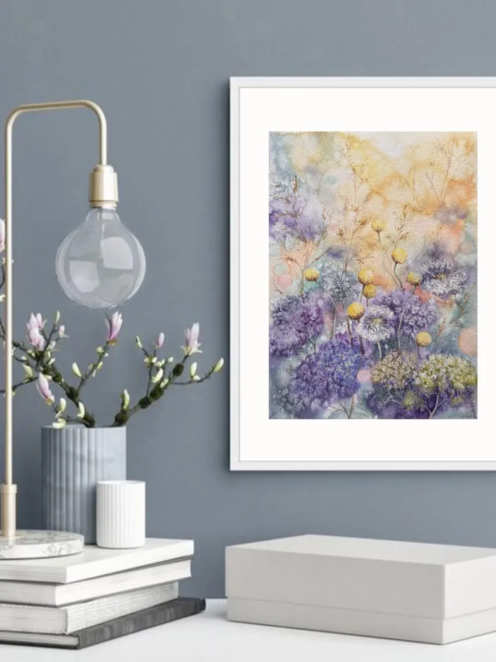 Wildflowers Original Watercolor Painting Meadow Painting Flowers Wall Art
