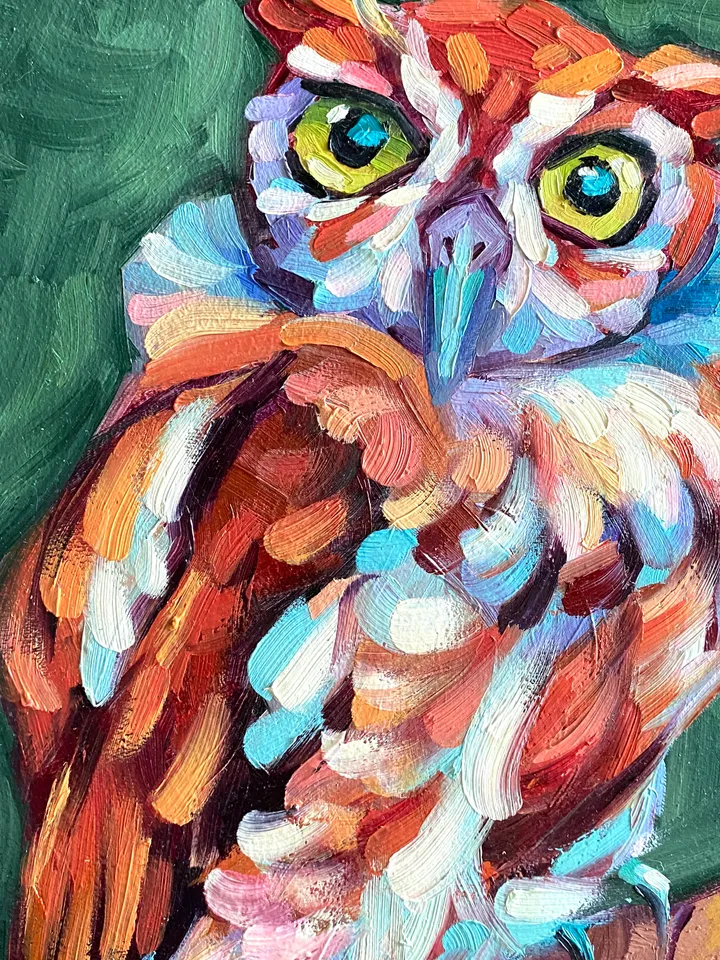 Owl Painting Original Bird Artwork Oil On Panel 9x12 Inch Wild Animal Wall Art Wildlife Home Decor