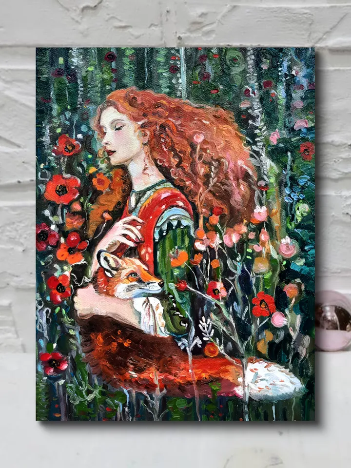 Girl with a fox Painting Original Oil Art
Oil on Canvas 16 by12 inches
