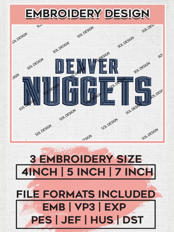 NBA Denver Nuggets Text Logo Embroidery Designs, Denver Nuggets Embroidery Design Files, NBA Logo Machine Embroidery, NBA Embroidery Design, Digital Download
