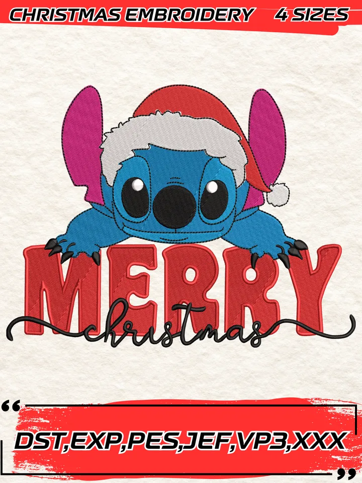 Merry Xmas Buffalo Disney Stitch Santa Hat,Stitch Christmas Embroidery Design,Christmas Embroidery Design,4 Sizes,Digital Download