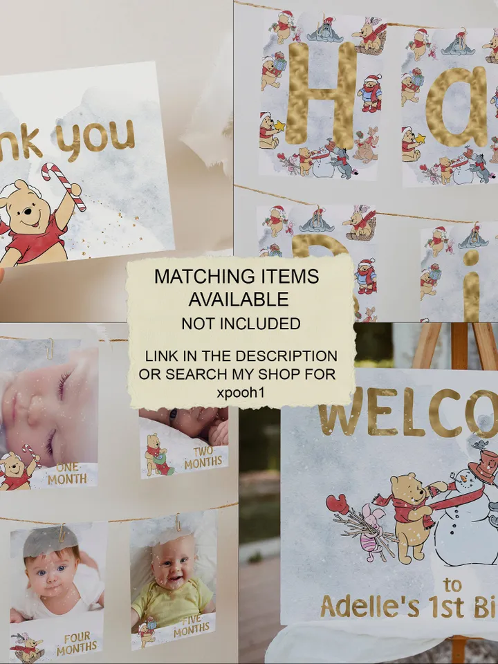 Editable Thank you card Hundred Acre Wood First Birthday party thank you; Winnie the Pooh Party; Classic Pooh Party Birthday ; xpooh1