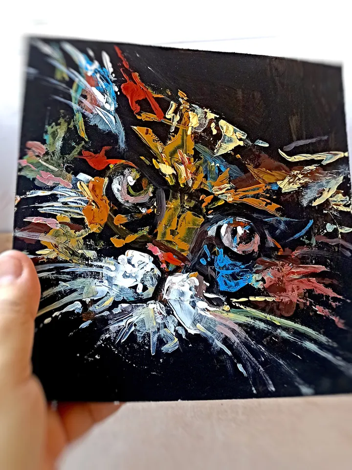 The Cheerful Cat, acrylics, 8x8"