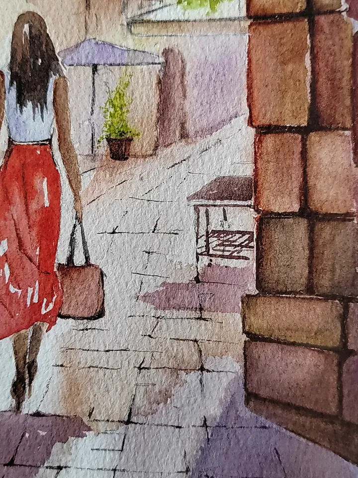 Original Watercolor Painting Cozy Urban Landscape Italy Street Artwork 27x33 cm by SoftWaves