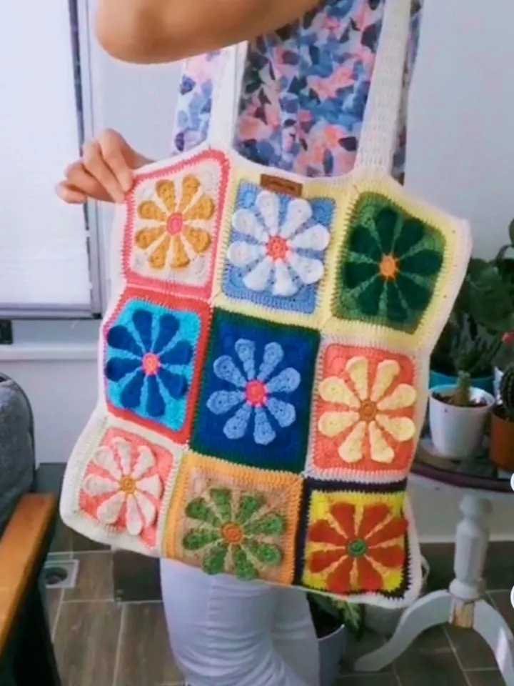 Crochet bag , granny square bag , crochet daisy bag , tote crochet pattern, flower crochet bag