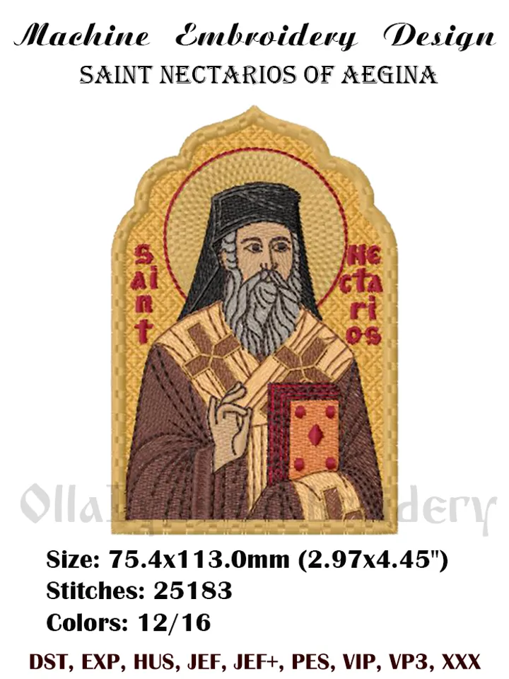Saint Nectarios 3x5" embroidery design