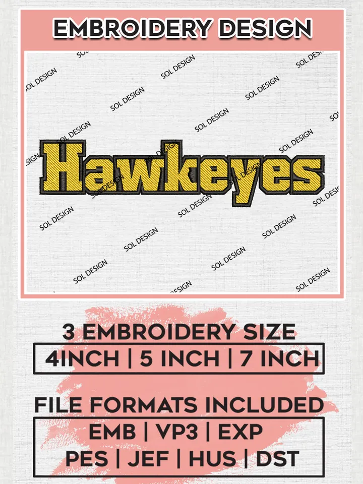 NCAA Hawkeyes College Team Writing Logo Embroidery Design Files, NCAA Iowa Hawkeyes Machine Embroidery, NCAA Teams, 3 sizes, NCAA Machine embroidery designs, Digital Download