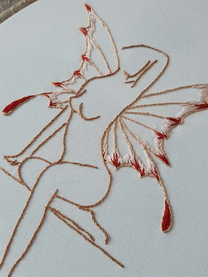 Woman butterfly pattern pdf embroidery, Easy embroidery DIY, naked woman outline embroidery. art 2
