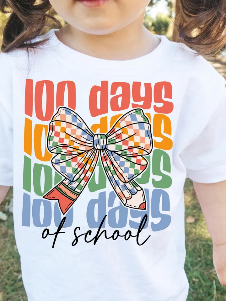 Coquette Bow 100 Days of School Png, 100 Days of School Png, Colorful Checkered Coquette Png, School Teacher Png, Teacher 100 Days Png