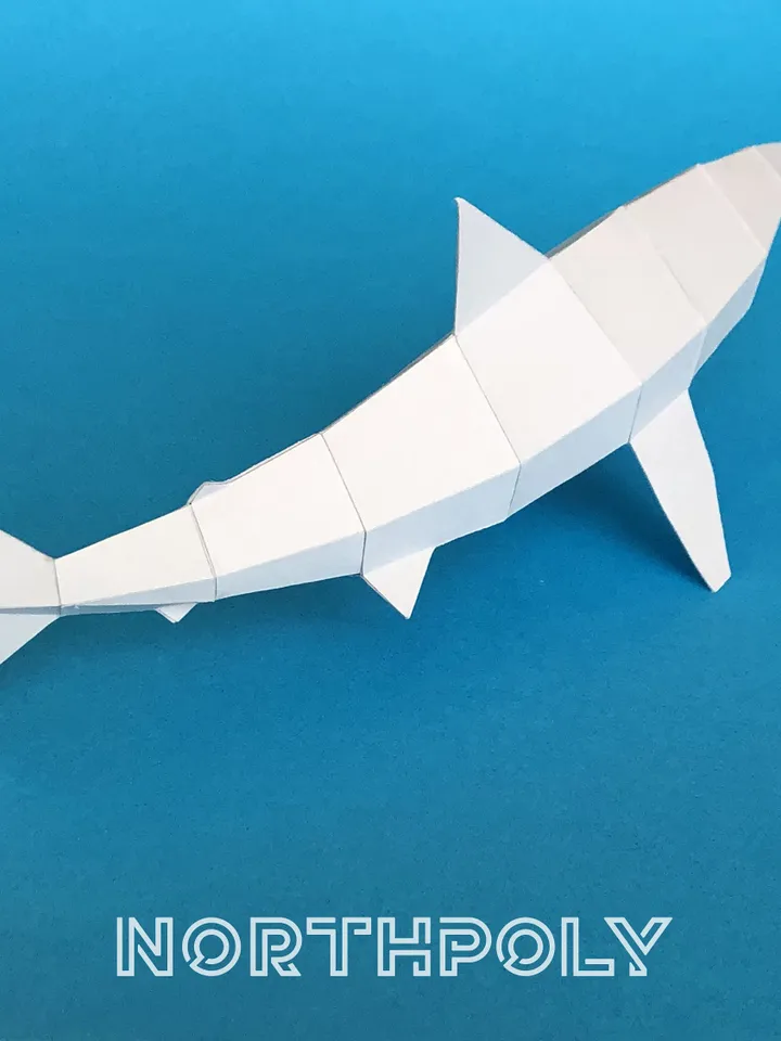 Shark Papercraft, Fish, Digital Template, PDF Download, Gurko, 3D Low Poly, Pepakura, DIY Origami Sculpture, Paper Decor, DIY Gift