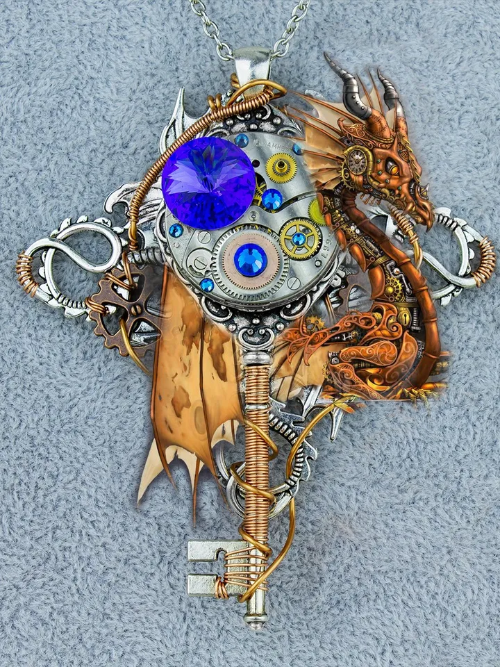 Vintage Steampunk Fantasy Key with Swarovski Crystals "Brass Dragon"