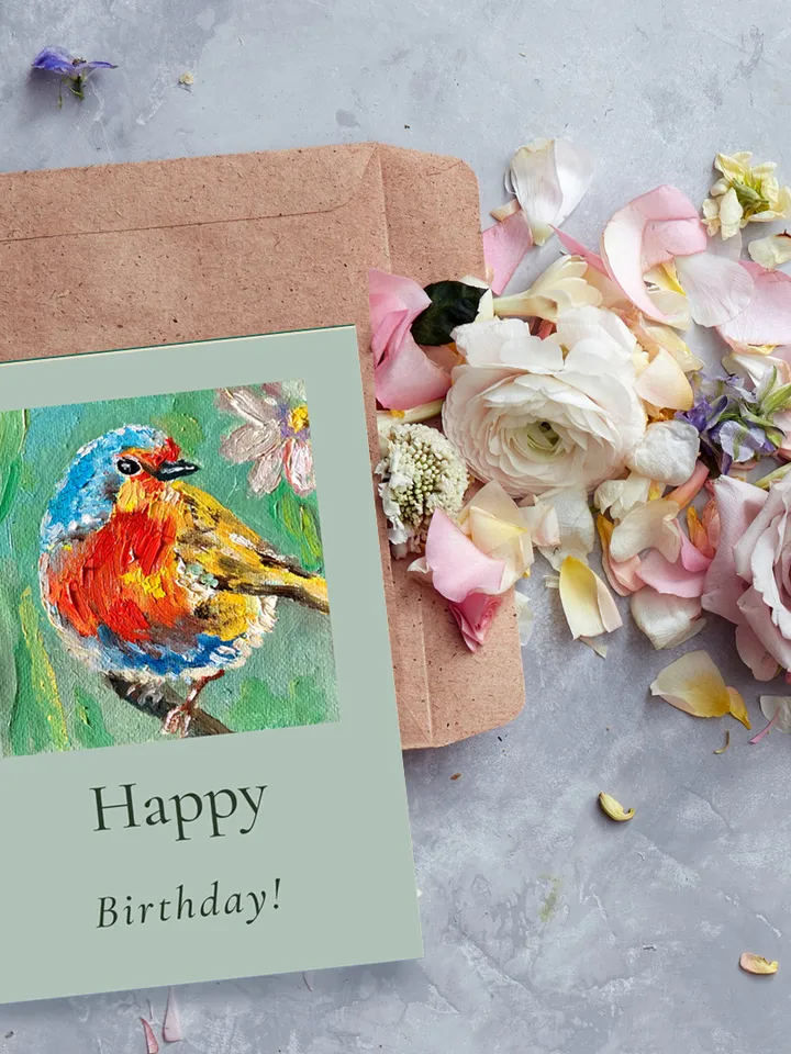 Digital Download, Bird Birthday card, Robin Digital Greeting Card, Printable bird, Birthday E-Card