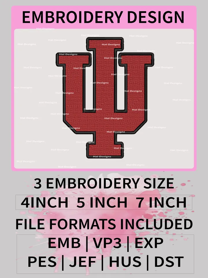 NCAA Indiana Hoosiers Embroidery File, 3 Sizes, 6 Formats, NCAA Machine Embroidery Design, NCAA Logo, NCAA Teams