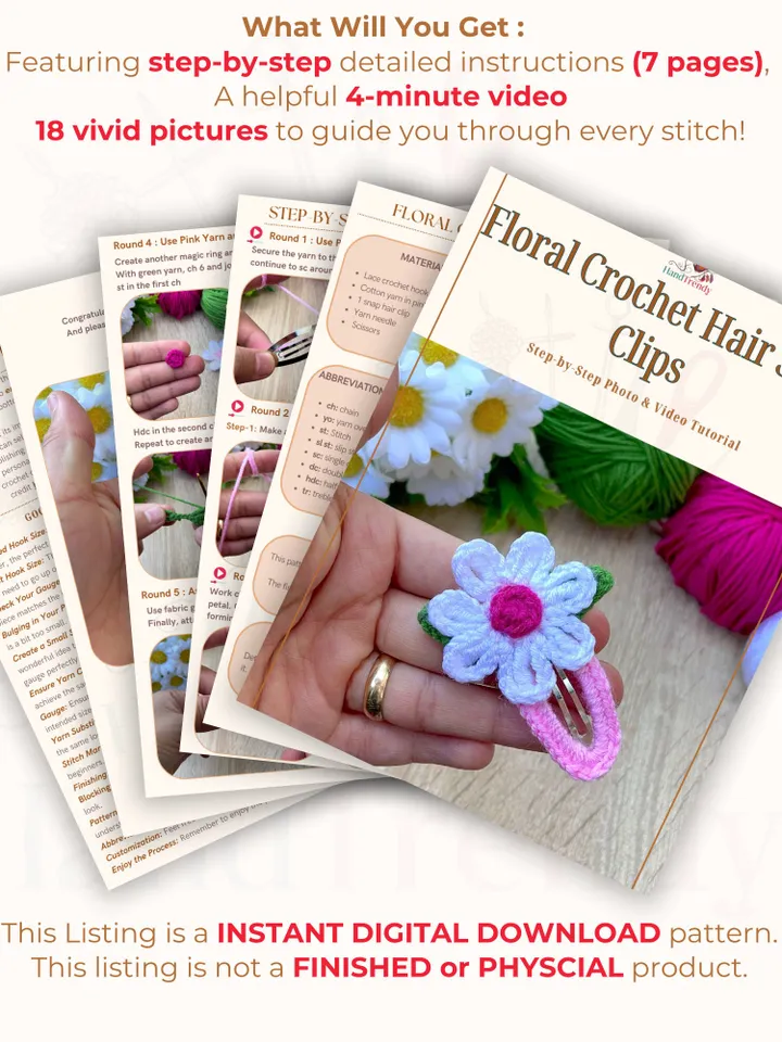 Floral Crochet Hair Snap Clips for Girls - Baby Hair Barrettes Pattern
