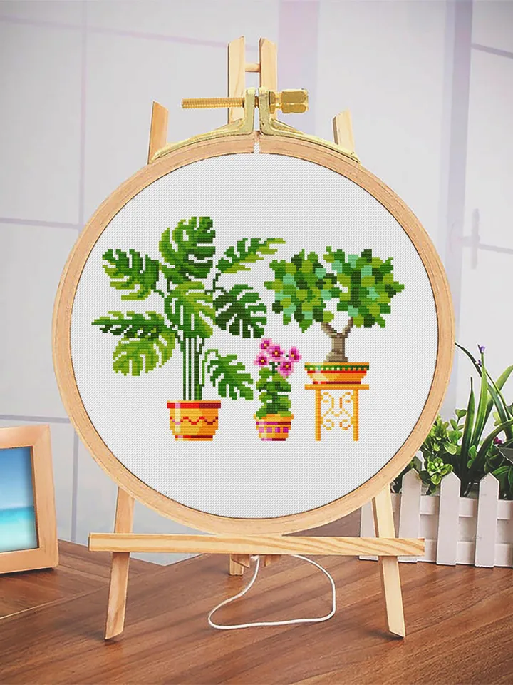 Potted house plants cross stitch pattern download PDF Floral cross stitch sampler, Monstera plant embroidery PDF, Plant lover gift #P11